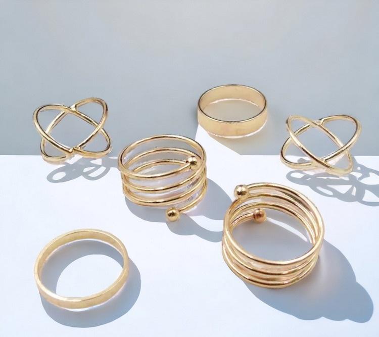 Golden Knuckle Ring Set, Trendy Korean Style Ring Set (6 Pcs)