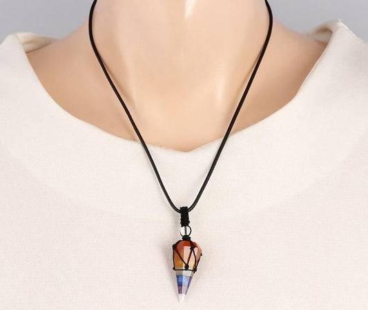 Crystal Stone Pointed Chakra Necklaces  (Unisex)