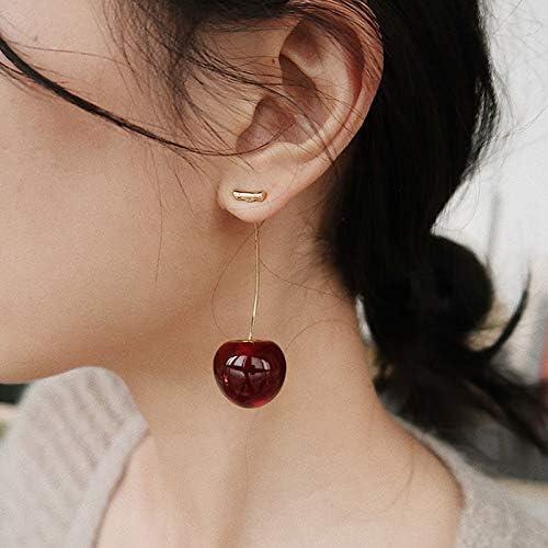 3D Red Cherry Drop Earrings Cute Fruit Gold Dangle Earrings